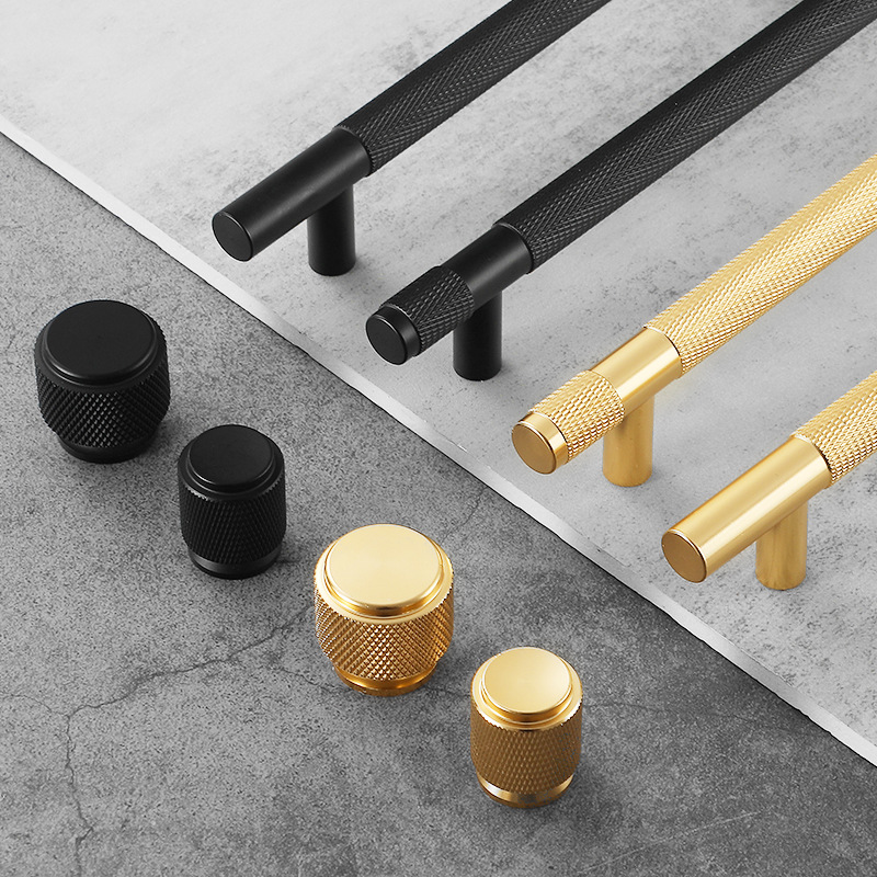 Furniture Rotating Hardware - Black Gold Knurled Kitchen Cupboard Cabinet