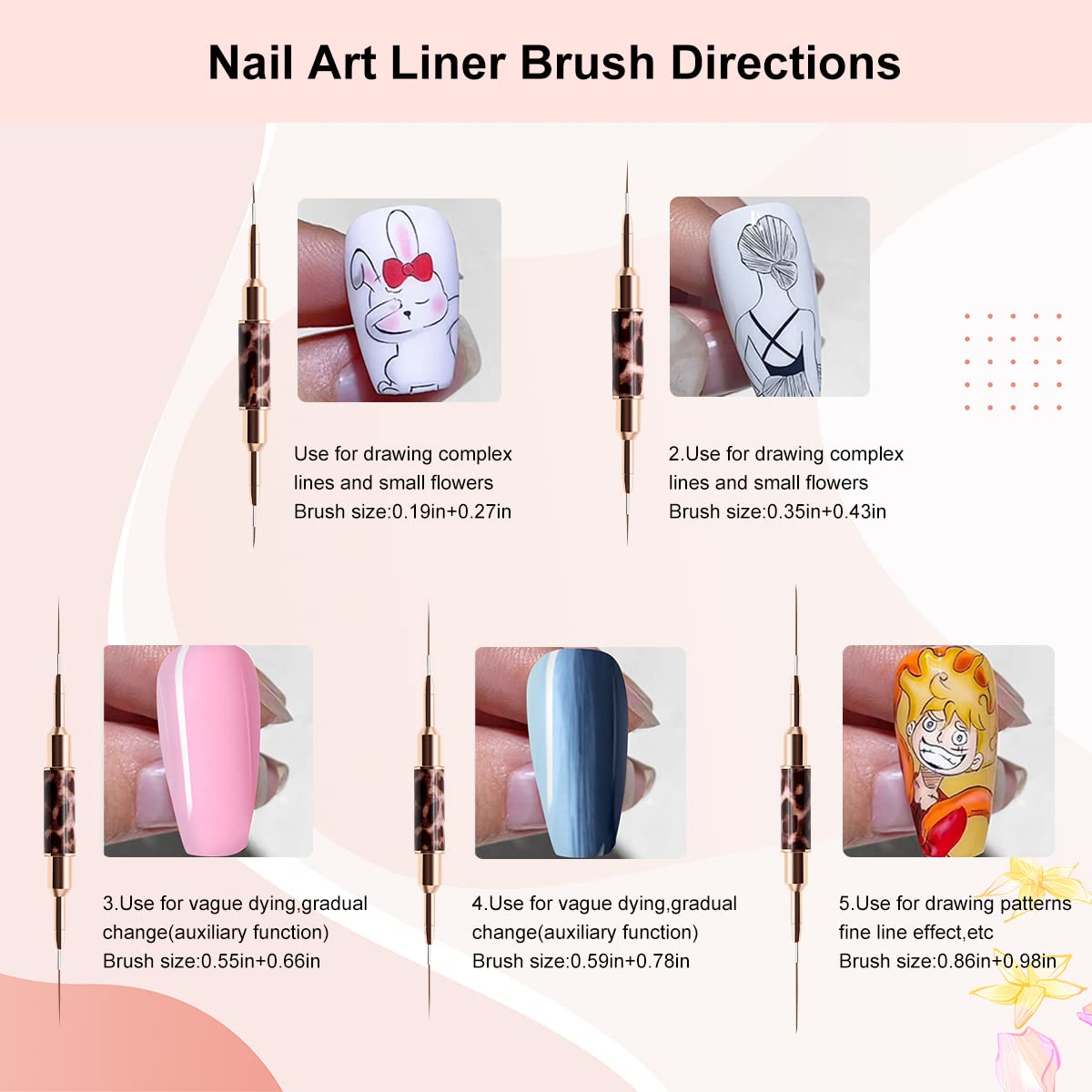 Liner Brush for Nails,5Pcs Dou - Furniture Hardware Nails 评论和价格